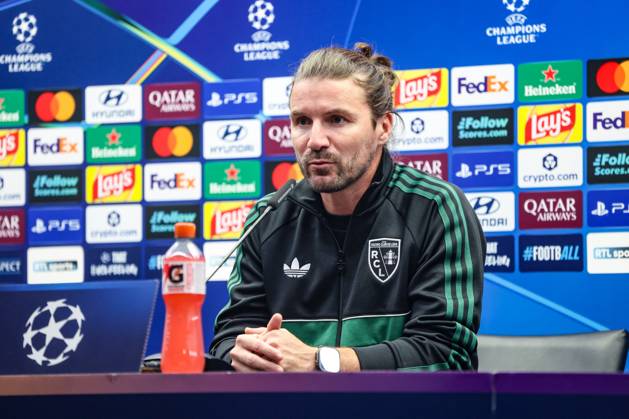 Lens head coach Yannick Cahuzac pictured during a press conference, PK, Pressekonferenz of French soccer team Racing Club de Lens, Tuesday 20 October 2026 in Brugge. The team is preparing for the third game in the UEFA Champions League league phase against Club Brugge tomorrow. BRUNOxFAHY  x190403747x