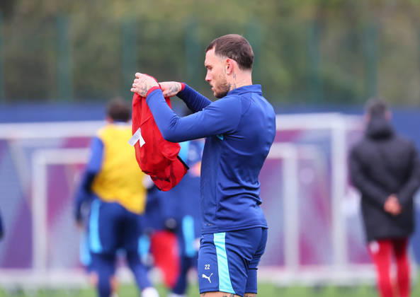 RB Leipzig - Training Champions League Leipzig, 20.10.2026, RB Akademie, UEFA Champions League , RB Leipzig - Abschlusstraining am Vortag von Real Madrid v. RBLeipzig , Im Bild : David Raum (22, RB Leipzig) ,