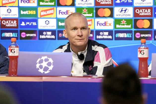 Soccer, Champions League 2026–2027 Press conference ahead of the Aston Villa vs. Viking match in Birmingham, England, October 20, 2026. Viking coach Morten Jensen and Gianni Stensness during a press conference, the day before the Champions League soccer match between Aston Villa and Viking at Villa Park in Birmingham. Photo: Beate Oma Dahle, NTB, Birmingham, England. EDITORIAL USE ONLY. RESTRICTED USE FOR BETTING COMPANIES.  Copyright: xBeatexOmaxDahlex xNTBx