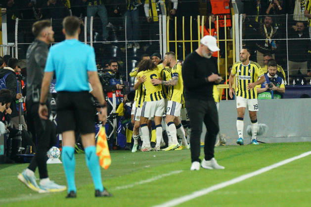 October 20, 2026, Kadikoy, Istanbul, Turkey: Oguz Aydin of Fenerbahce celebrates with his teammates after scoring his team s first goal during the UEFA Champions League - League Phase, Matchday 3 - football match between Fenerbahce and SK Slavia Praha at Sukru Saracoglu Stadium in Istanbul, Turkey, on October 20, 2026. Kadikoy Turkey - ZUMAu194 20261020_zip_u194_018 Copyright: xTolgaxUluturkx