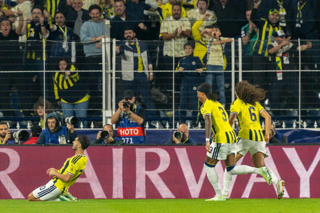 2026-10-20 Fenerbahce SK v SK Slavia Praha - UEFA Champions League 2026 27 League Phase MD3 ISTANBUL, TURKEY - OCTOBER 20: Oguz Aydin of Fenerbahce, Archie Brown of Fenerbahce, Matteo Guendouzi of Fenerbahce during the UEFA Champions League 2026 27 League Phase MD3 match between Fenerbahce SK and SK Slavia Praha at Ulker Sukru Saracoglu Stadium on October 20, 2026 in Istanbul, Turkey. (Photo by BSR Agency) Istanbul Turkey Content not available for redistribution in The Netherlands directly or indirectly through any third parties. Copyright: xBSRxAgencyx