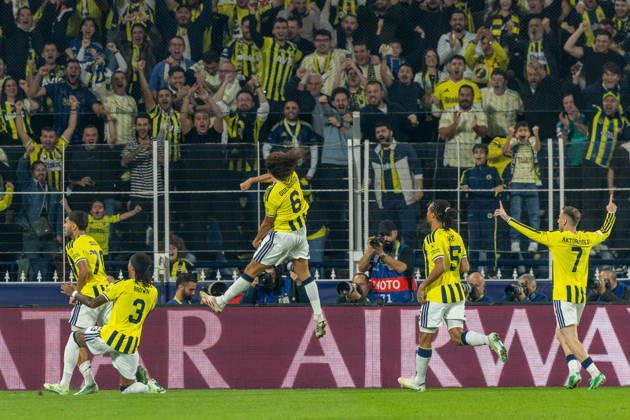 2026-10-20 Fenerbahce SK v SK Slavia Praha - UEFA Champions League 2026 27 League Phase MD3 ISTANBUL, TURKEY - OCTOBER 20: Oguz Aydin of Fenerbahce, Archie Brown of Fenerbahce, Matteo Guendouzi of Fenerbahce, Nathan Ake of Fenerbahce, Kerem Akturkoglu of Fenerbahce during the UEFA Champions League 2026 27 League Phase MD3 match between Fenerbahce SK and SK Slavia Praha at Ulker Sukru Saracoglu Stadium on October 20, 2026 in Istanbul, Turkey. (Photo by BSR Agency) Istanbul Turkey Content not available for redistribution in The Netherlands directly or indirectly through any third parties. Copyright: xBSRxAgencyx