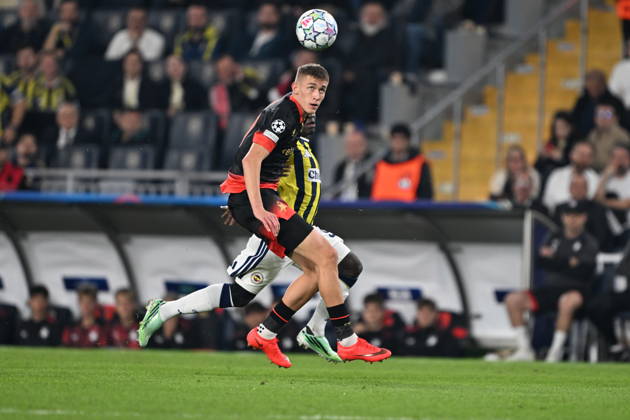 Fenerbahce v Slavia Praha - UEFA Champions League ISTANBUL, TURKIYE - OCTOBER 20: N Golu Kante (Rear) of Fenerbahce in action against Wiktor Nowak (Front) of Slavia Praha during the UEFA Champions League Week 3 match between Fenerbahce and Slavia Prag at Chobani Stadium, on October 20, 2026 in Istanbul, Turkiye. Oguz Yeter Anadolu Istanbul Turkey. Editorial use only. Please get in touch for any other usage.  Copyright: x2026xAnadoluxOguzxYeterx
