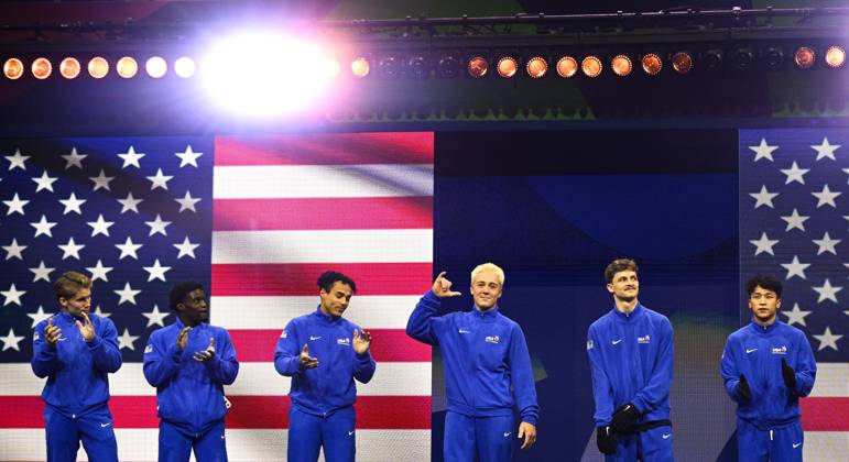 Netherlands Artistic Gymnastics World Championships 9269142 20.10.2026 Athletes of the United States are seen before the men s team final of the 2026 World Artistic Gymnastics Championships in Rotterdam, the Netherlands. Alexey Filippov Sputnik Rotterdam Netherlands  Copyright: xAlexeyxFilippovx