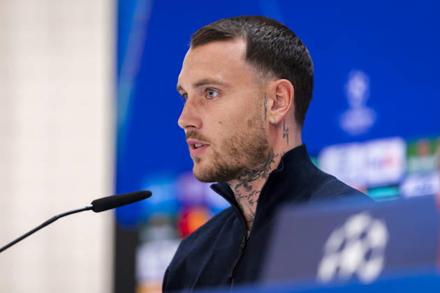 RB Leipzig Training Session And press conference, PK, Pressekonferenz - UEFA Champions League 2026 27 League Phase MD3 MADRID, SPAIN - OCTOBER 20: David Raum of RB Leipzig speaks during the press conference on day ahead of the UEFA Champions League 2026 27 League Phase MD3 at Estadio Bernabeu on October 20, 2026 in Madrid, Spain. Madrid Estadio Bernabeu Madrid Spain Copyright: xAlbertoxGardinx AGardin_20261020_Leipzig_Press_0096