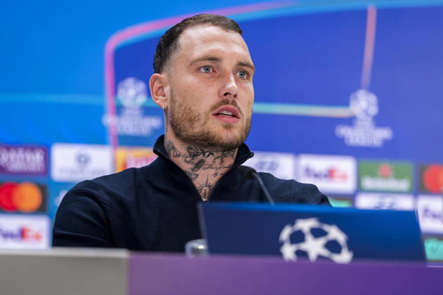 RB Leipzig Training Session And press conference, PK, Pressekonferenz - UEFA Champions League 2026 27 League Phase MD3 MADRID, SPAIN - OCTOBER 20: David Raum of RB Leipzig speaks during the press conference on day ahead of the UEFA Champions League 2026 27 League Phase MD3 at Estadio Bernabeu on October 20, 2026 in Madrid, Spain. Madrid Estadio Bernabeu Madrid Spain Copyright: xAlbertoxGardinx AGardin_20261020_Leipzig_Press_0107
