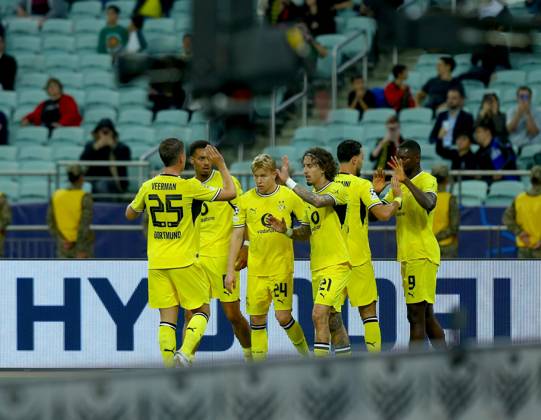 Sabah FC v Borussia Dortmund - UEFA Champions League BAKU, AZERBAIJAN - OCTOBER 20: Players of Borussia Dortmund celebrate after a goal during UEFA Champions League week 3 football match between Sabah FC and Borussia Dortmund at Baku Olympic Stadium in Baku, Azerbaijan on October 20, 2026. Resul Rehimov Anadolu Baku Azerbaijan. Editorial use only. Please get in touch for any other usage.  Copyright: x2026xAnadoluxResulxRehimovx