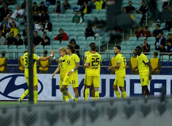 Sabah FC v Borussia Dortmund - UEFA Champions League BAKU, AZERBAIJAN - OCTOBER 20: Players of Borussia Dortmund celebrate after a goal during UEFA Champions League week 3 football match between Sabah FC and Borussia Dortmund at Baku Olympic Stadium in Baku, Azerbaijan on October 20, 2026. Resul Rehimov Anadolu Baku Azerbaijan. Editorial use only. Please get in touch for any other usage.  Copyright: x2026xAnadoluxResulxRehimovx