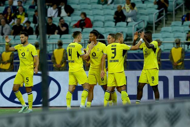 Sabah FC v Borussia Dortmund - UEFA Champions League BAKU, AZERBAIJAN - OCTOBER 20: Players of Borussia Dortmund celebrate after a goal during UEFA Champions League week 3 football match between Sabah FC and Borussia Dortmund at Baku Olympic Stadium in Baku, Azerbaijan on October 20, 2026. Resul Rehimov Anadolu Baku Azerbaijan. Editorial use only. Please get in touch for any other usage.  Copyright: x2026xAnadoluxResulxRehimovx