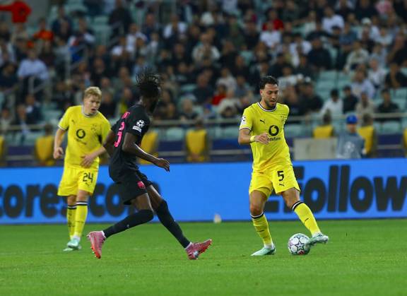 Sabah FC v Borussia Dortmund - UEFA Champions League BAKU, AZERBAIJAN - OCTOBER 20: Ramy Bensabaini of Borussia Dortmund in action during UEFA Champions League week 3 football match between Sabah FC and Borussia Dortmund at Baku Olympic Stadium in Baku, Azerbaijan on October 20, 2026. Resul Rehimov Anadolu Baku Azerbaijan. Editorial use only. Please get in touch for any other usage.  Copyright: x2026xAnadoluxResulxRehimovx