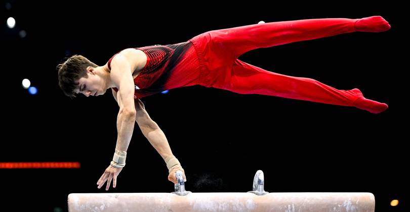 Netherlands Artistic Gymnastics World Championships 9269191 20.10.2026 Arsenii Dukhno of Team World Gymnastics Neutral Athletes 2 competes on the pommel horse during the men s team final of the 2026 World Artistic Gymnastics Championships in Rotterdam, the Netherlands. Alexey Filippov Sputnik Rotterdam Netherlands  Copyright: xAlexeyxFilippovx