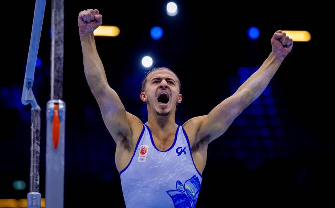 ROTTERDAM - Amine Abaidi in action during the men s team final at the World Gymnastics Championships in Rotterdam Ahoy. IRIS VAN DEN BROEK ANP xVIxANPxSportx xxANPxIVx 573088394 originalFilename: 573088394.jpg