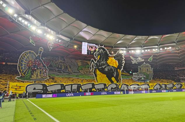 20.10.2026, Fussball UEFA Champions-League League 2026 2027, 3.Spieltag, VfB Stuttgart - Atletico Madrid, in der MHP-Arena Stuttgart, Tolle Stuttgarter Choreografie