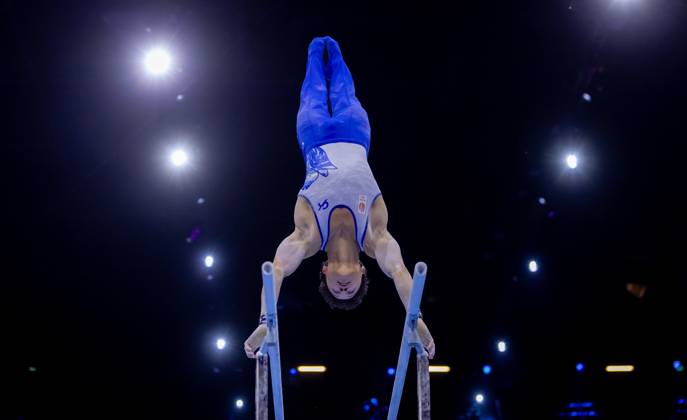 ROTTERDAM - Jermain Gruenberg in action during the men s team final at the World Gymnastics Championships in Rotterdam Ahoy. IRIS VAN DEN BROEK ANP xVIxANPxSportx xxANPxIVx 573090127 originalFilename: 573090127.jpg