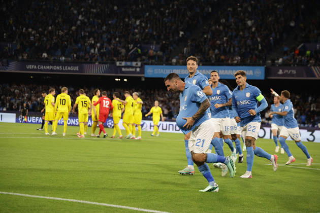Champions League match SSC Napoli vs Bodo Glimt Napoli s Italian forward Matteo Politano celebrates after scoring a goal of 1-0 during the Uefa champions league match between SSC Napoli vs Bodo Glimt at the Diego Armando Maradona Stadium in Naples on October 20, 2026. ABP13166 Copyright: xAntonioxBalascox