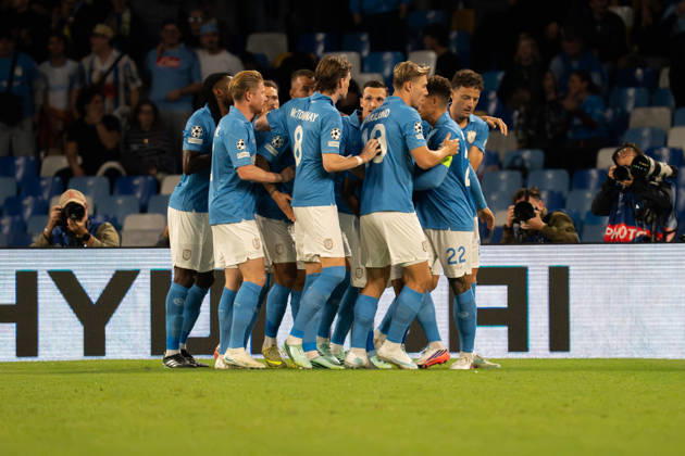 Matteo Politano celebrating after scored a goal during UEFA Champions League 2026 2027 league phase game between teams of SSC Napoli and Bodo Glimt (Raffaele Izzo Ball Raw Images) Naples Diego Armando Maradona Stadium Italy Copyright: xRaffaelexIzzox RI_JPG Napoli vs Bodo-0408743