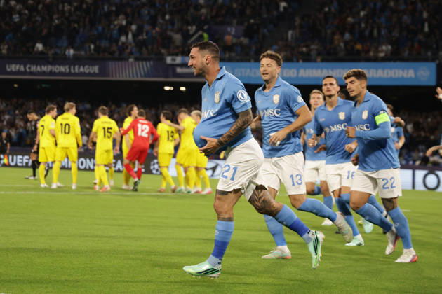 Champions League match SSC Napoli vs Bodo Glimt Napoli s Italian forward Matteo Politano celebrates after scoring a goal of 1-0 during the Uefa champions league match between SSC Napoli vs Bodo Glimt at the Diego Armando Maradona Stadium in Naples on October 20, 2026. ABP13172 Copyright: xAntonioxBalascox