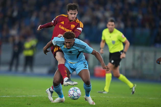 Roma’s Niccolo Pisilli Slovan s Rahim Ibrahim during the UEFA Champions League Phase - Matchday 3 soccer match between AS Roma-Slovan Bratislava at the Rome s Olympic stadium, Italy - Tuesday October 20, 2026 - Soccer ( Photo by Alfredo Falcone LaPresse )  Copyright: xAlfredoxFalcone LaPressex