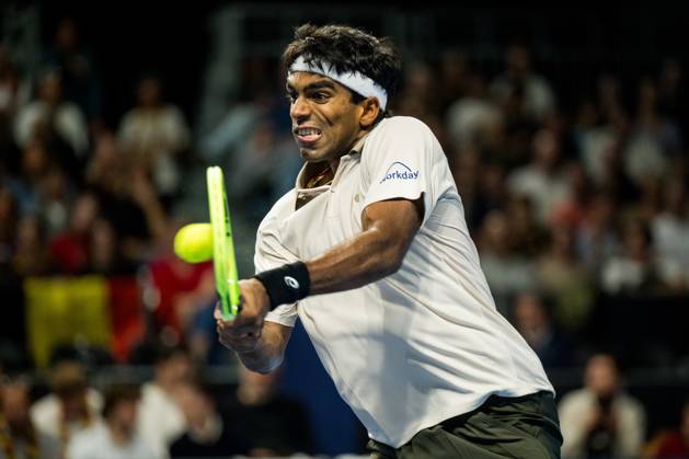 Nishesh Basavareddy of the United States pictured in action during the European Open ATP, Tennis Herren tennis tournament in Brussels, on Tuesday 20 October. This year s edition of the tournament is taking place from 17 to 25 October JASPERxJACOBS x190421414x