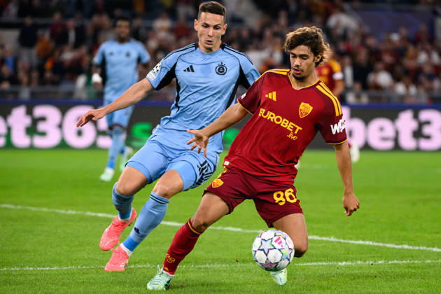 Svetozar Markovic of Slovan Bratislava and Rodrigo Mora of AS Roma during the UEFA Champions League 2026 2027 football match between AS Roma and Slovan Bratislava at Stadio Olimpico in Rome (Italy), October 20, 2026. AndreaxStaccioli