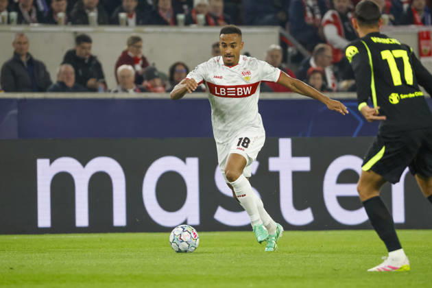 Jamie Leweling (VfB Stuttgart, 18) am Ball , Deutschland, Fussball, UEFA Champions League, 3. Spieltag, 2026 2027, VfB Stuttgart vs. Atletico Madrid, 20.10.2026, Stuttgart Arena Stuttgart Deutschland Copyright: xGrantxHubbsx