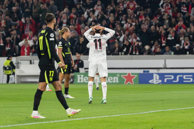 20.10.2026, xjyhynx, Fussball UEFA Champions League, VfB Stuttgart - Atletico Madrid, v.l. Bilal El Khannouss (11, VfB Stuttgart) enttäuscht nach der vergebenen Torchance Stuttgart