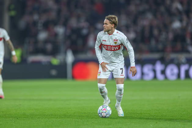GER, Stuttgart, VfB Stuttgart vs Atletico Madrid, Fussball, UEFA, Spielzeit 2026 2027, Champions League, MHP-Arena, 3. Spieltag im Bild v.l.: Maximilian Mittelstädt (VfB Stuttgart 7) DFB DFL REGULATIONS PROHIBIT ANY USE OF PHOTOGRAPHS AS IMAGE SEQUENCES AND OR QUASI-VIDEO, 200.2026 Copyright: HMBxMedia HendrikxHamelau