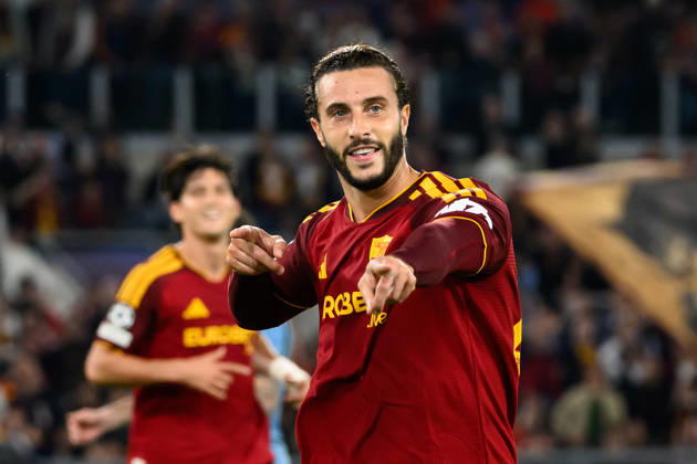 Mario Hermoso of AS Roma celebrates after scoring the goal of 1-0 during the UEFA Champions League 2026 2027 football match between AS Roma and Slovan Bratislava at Stadio Olimpico in Rome (Italy), October 20, 2026. AndreaxStaccioli