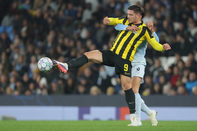 Manchester City v AEK Athens - UEFA Champions League 2026 27 League Phase MD3 Luka Jovic of AEK Athens and Ruben Dias of Manchester City challenge during the UEFA Champions League 2026 27 League Phase MD3 match between Manchester City and AEK Athens at City of Manchester Stadium on October 20, 2026 in Manchester, England. Manchester City of Manchester Stadium England United Kingdom Copyright: xAllstarxPicturexLibraryxLtdx