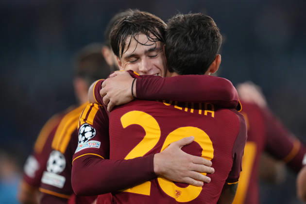 Roma’s Nahuel Molina celebrates after scoring during the UEFA Champions League Phase - Matchday 3 soccer match between AS Roma-Slovan Bratislava at the Rome s Olympic stadium, Italy - Tuesday October 20, 2026 - Soccer ( Photo by Alfredo Falcone LaPresse )  Copyright: xAlfredoxFalcone LaPressex