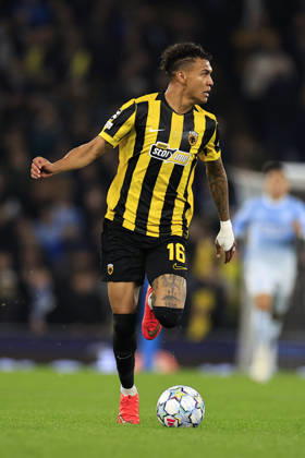 Manchester City v AEK Athens, Champions League Kervin Arriaga (16) of AEK Athens runs with the ball during the Champions League match between Manchester City and AEK Athens at the Etihad Stadium, Manchester, UK on 20 October 2026. Manchester Etihad Stadium Manchester UK Editorial use only , Copyright: xConorxMolloyx PSI-25037-0056
