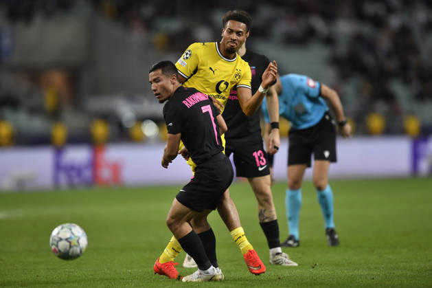 Sabah FC v Borussia Dortmund - UEFA Champions League 2026 27 League Phase MD3 BAKU, AZERBAIJAN - OCTOBER 20: Carney Chukwuemeka of Borussia Dortmund and Umarali Rakhmonaliev of Sabah FC are seen during the UEFA Champions League 2026 27 League Phase MD3 match between Sabah FC and Borussia Dortmund at Tofig Bahramov Stadium on October 20, 2026 in Baku, Azerbaijan. Baku Tofig Bahramov Stadium Azerbaijan Copyright: x2026xElmirxKarimov PSxImagesxElmirxKarimov PSxImagesx