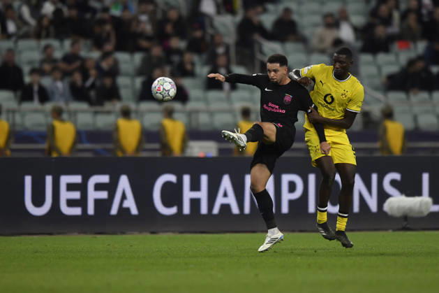 Sabah FC v Borussia Dortmund - UEFA Champions League 2026 27 League Phase MD3 BAKU, AZERBAIJAN - OCTOBER 20: Aden McCarthy of Sabah FC is seen in action under pressure from Serhou Guirassy of Borussia Dortmund during the UEFA Champions League 2026 27 League Phase MD3 match between Sabah FC and Borussia Dortmund at Tofig Bahramov Stadium on October 20, 2026 in Baku, Azerbaijan. Baku Tofig Bahramov Stadium Azerbaijan Copyright: x2026xElmirxKarimov PSxImagesxElmirxKarimov PSxImagesx