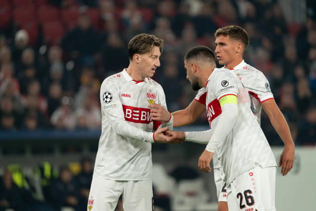 Angelo Stiller (VfB Stuttgart, 06), Deniz Undav (VfB Stuttgart, 26), Grischa Prömel (VfB Stuttgart, 21), GER, VfB Stuttgart vs. Atlà tico Madrid, Fussball, UEFA Champions League, Spieltag 3, Spielzeit 2026 2027, 20.10.2026, GER, VfB Stuttgart vs. Atlà tico Madrid, Fussball, UEFA Champions League, Spieltag 3, Spielzeit 2026 2027, 20.10.2026, Stuttgart Copyright: xEibner-Pressefoto EdwardxCheungx EP_ECG