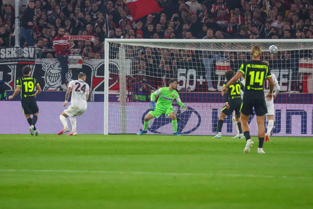 20.10.26 VfB Stuttgart - Atletico Madrid Deutschland, Stuttgart, 20.10.2026, Fussball, UEFA Champions League, Saison 2026 2027, VfB Stuttgart - Atletico Madrid: Julian Alvarez (Atletico Madrid); Tor 1:1 Alvarez.