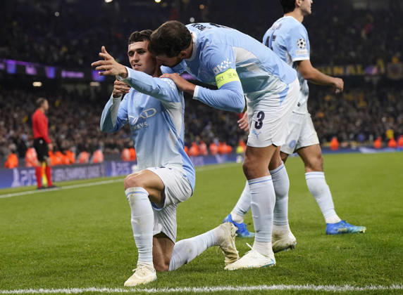 Manchester, England, 20th October 2026. Phil Foden of Manchester City celebrates scoring their fourth goal during the Manchester City vs AEK Athens UEFA Champions League match at the Etihad Stadium, Manchester. Picture credit should read: Andrew Yates Sportimage EDITORIAL USE ONLY. No use with unauthorised audio, video, data, fixture lists, club league logos or live services. Online in-match use limited to 120 images, no video emulation. No use in betting, games or single club league player publications. SPI_047_AY_ManCity__Athens SPI-5090-0047