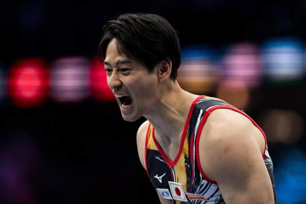 261020 Fusuke Maeda of Japan celebrates after competing in horizontal bar during men s team final on day four of the 2026 Artistic Gymnastics World Championships on October 20, 2026 in Rotterdam. Photo: Joel Marklund BILDBYRÅN kod JM JM0861 bbeng artistisk gymnastik artistic gymnastics gymnastik-vm vm artistic gymnastics world championships final lagfinal team final jubel Copyright: JOELxMARKLUND BB261020JM028