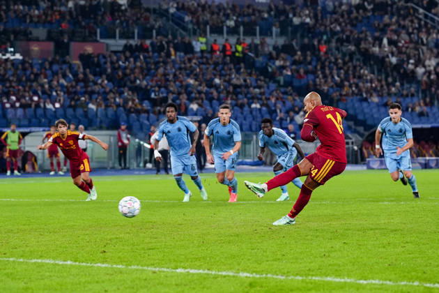 AS Roma v SK Slovan Bratislava - UEFA Champions League 2026 27 League Phase MD3 Donyell Malen of AS Roma scores fourth goal during the AS Roma v SK Slovan Bratislava. - UEFA Champions League 2026 27 League Phase MD3 at Stadio Olimpico on October 20, 2026 in Rome, Italy Rome Stadio Olimpico Lazio Italy Copyright: xGiuseppexMaffiax 261020_UCL_Roma-SlovanBratislava_GM_02078