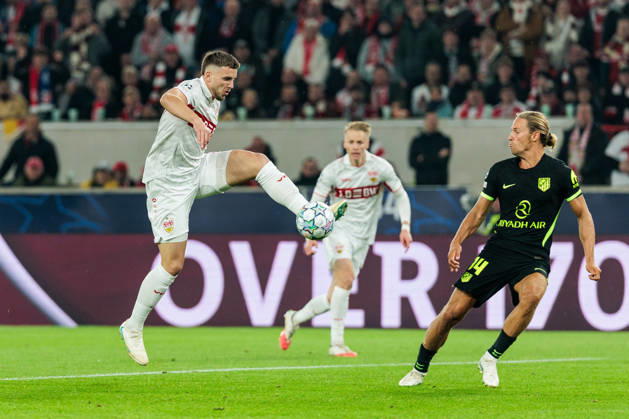 STUTTGART, GERMANY - OCTOBER 20: Ermedin Demirovic (VfB Stuttgart, 9) controls the ball during the UEFA Champions League match between VfB Stuttgart vs. Atletico de Madrid at Arena Stuttgart on matchday 3 of the UEFA Champions League on October 20, 2026 in Stuttgart, Germany. Baden-Wuerttemberg Germany Copyright: xSteffiexWunderlx