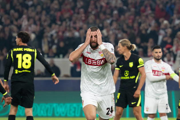 20.10.2026, GER, Fussball, Herren, UEFA Champions League, Saison 2026 2027, 3. Spieltag, VfB Stuttgart vs. Atletico Madrid Frust nach einer vergebenen Torchance bei Jeff Chabot ( VfB Stuttgart, 24 ). Stuttgart MHP Arena Baden-Württemberg Deutschland Copyright: xNordphoto WolfgangxFrankx