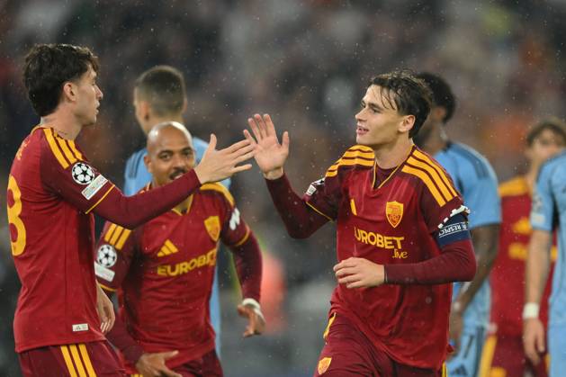 AS Roma v Slovan Bratislava - UEFA Champions League ROME, ITALY - OCTOBER 20 : Nicolo’ Pisilli of AS Roma celebrates after scoring a goal during the Champions League match between AS Roma and Slovan Bratislava at Stadio Olimpico on October 20 ,2026 in Rome, Italy. Claudio Pasquazi Anadolu Rome Italy. Editorial use only. Please get in touch for any other usage. Copyright: x2026xAnadoluxClaudioxPasquazix