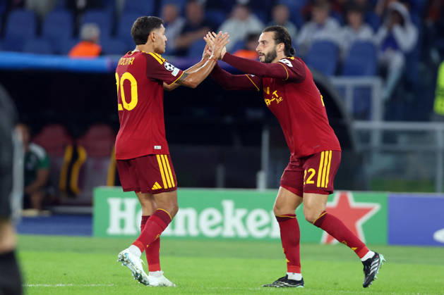 SOCCER - UEFA Champions League - AS Roma vs. Slovan Bratislava Photo by IPA ABACAPRESS.COM89962938 - Rome, Italy - October 20, 2026: Mario Hermoso (center back) of AS Roma scores a goal and celebrates with his teammates during the 2026-2027 UEFA Champions League soccer match between AS Roma and Slovan Bratislava at the Olympic Stadium in Rome. Roma Italy  Copyright: xIPAxSport ABACAx