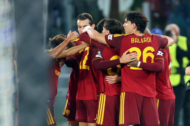 SOCCER - UEFA Champions League - AS Roma vs. Slovan Bratislava Photo by IPA ABACAPRESS.COM89962977 - Rome, Italy - October 20, 2026: Mario Hermoso (center back) of AS Roma scores a goal and celebrates with his teammates during the 2026-2027 UEFA Champions League soccer match between AS Roma and Slovan Bratislava at the Olympic Stadium in Rome. Roma Italy  Copyright: xIPAxSport ABACAx