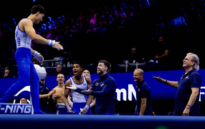 ROTTERDAM - The Dutch gymnasts during the men s team final at the World Gymnastics Championships in Rotterdam Ahoy. IRIS VAN DEN BROEK ANP xVIxANPxSportx xxANPxIVx 573105560 originalFilename: 573105560