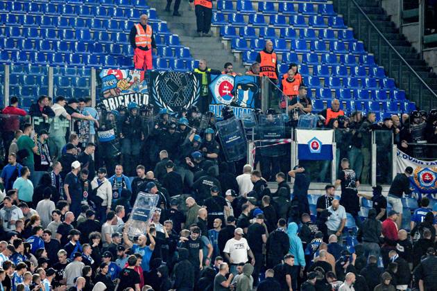 Foto IPP Roberto Ramaccia Roma 20 10 2026 Calcio:Uefa Champions League 2026- 2027 Roma vs Slovan Bratislava Nella foto scontri tifosi vs polizia - italyphotopress world copyright Roma italy Italia ITALY  Copyright: xR4924_italyphotopressx