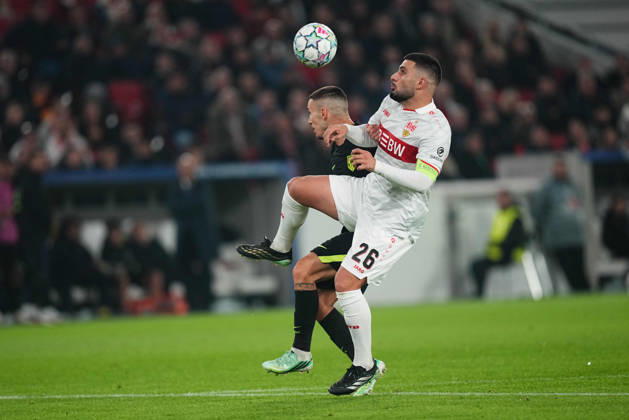 Alejandro Grimaldo (Atleti) and Deniz Undav (VFB Stuttgart) during VfB Stuttgart and Atlético Madrid, League Phase UEFA Champions League, at MHPArena, Stuttgart, Germany on October 20, 2026. DeFodi Images. -