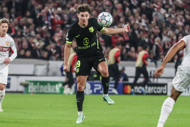 Stuttgart 20.10.2026. Pilka nozna Liga Mistrzow UEFA sezon 2026 2027 kolejka 3 mecz: VfB Stuttgart - Atletico Madryt --- Football UEFA Champions League season 2025 2026 round 3 match: VfB Stuttgart - Atletico de Madrid nz Julian Alvarez Fot. Kacper Staniec NEWSPIX.PL --- newspix.pl 