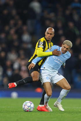 RECORD DATE NOT STATED 20th October 2026; Etihad Stadium, Manchester, England; UEFA Champions League Football, Manchester City versus AEK Athens; Joao Mario of AEK Athens fouls Rico Lewis of Manchester City AidanxHunter