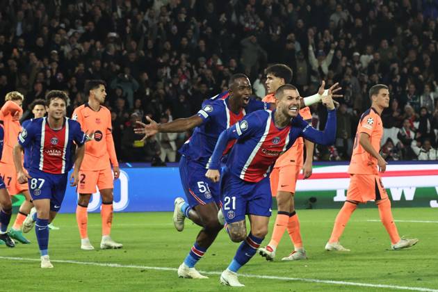 PSG BARCELONE PHOTOPQR LE PARISIEN LP Fred Dugit ; Paris ; 20 10 2026 ; Sports Parc des Princes à Paris (XVIe), le 20 10 2026 Ligue des champions de football PSG-Barcelone joie but Lucas Hernandez LP Fred Dugit CHAMPIONS LEAGUE ; PSG BARCELONA