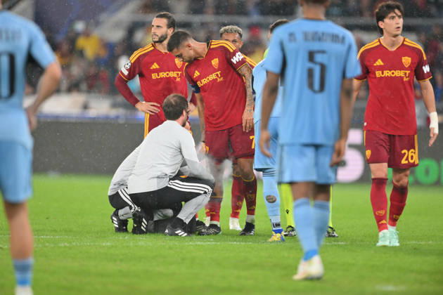 RECORD DATE NOT STATED 20th October 2026; Stadio Olimpico, Rome, Italy; UEFA Champions League Football, Roma versus Slovan Bratislava; Lorenzo Pellegrini of Roma receives treatment for an injury AllShotLive